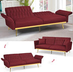 70” Velvet Futon Sofa Bed with 2 Pillows and Adjustable Armrests, Convertible - Image 4