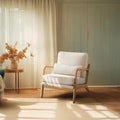 Bonnlo Coarse Linen Beige Mid Century Modern Accent Chair, Soild Wood Padding by Bonnlo