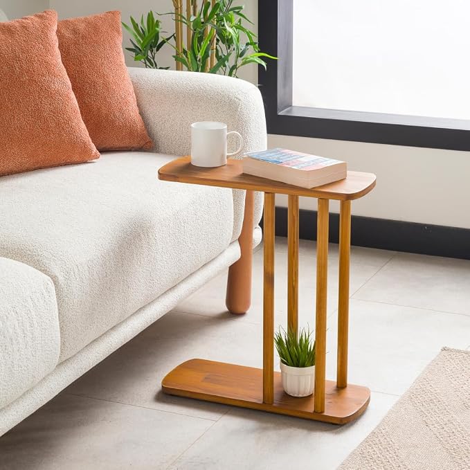 Mid-Century Modern C-Shaped Solid Wood End Table, Side Table - Image 4