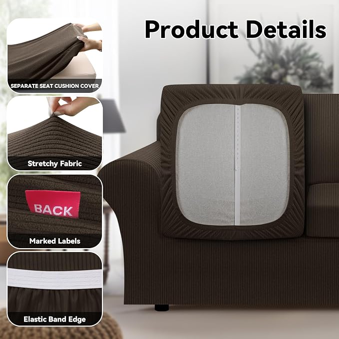 100% WaterproofCouch Cover 4-Piece Set Striped Sofa Slipcovers - Image 5