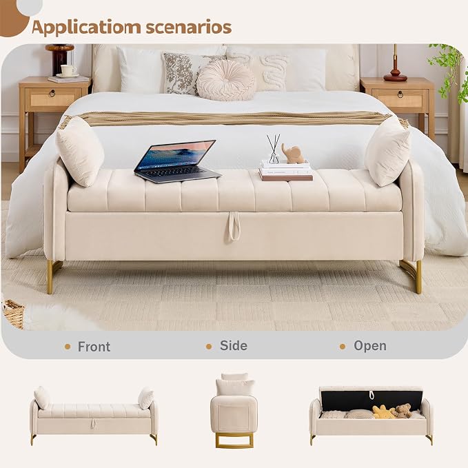 66" Storage Bench for Bedroom End of Bed, King Size Bed Bench - Image 6