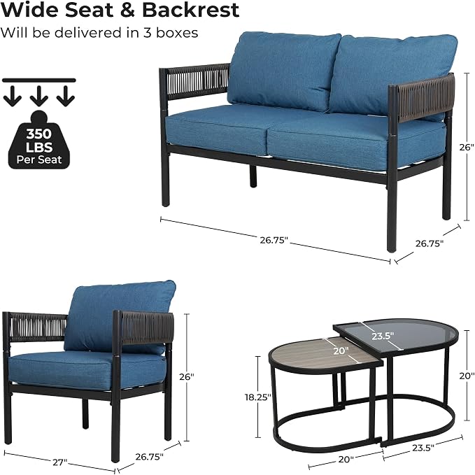 Grand patio 6-Piece Outdoor Furniture Set, 6 Seats Wicker Sofa Conversation Set - Image 3