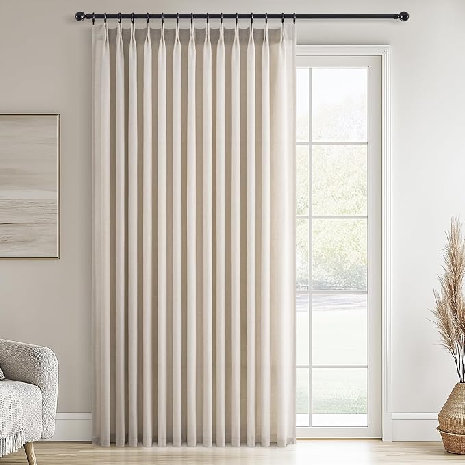 Topfinel Pinch Pleated Curtains 90 Inches Long 1 Panels Set, Oatmeal Semi Sheer by Topfinel