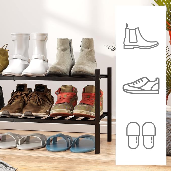 viewcare 2-Tier Black Bamboo Shoe Rack - Image 4