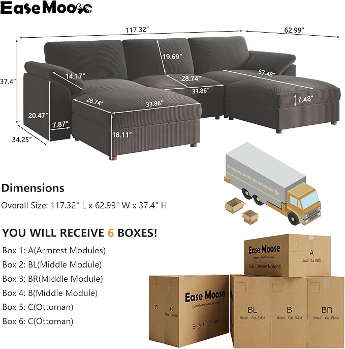 EASE MOOSE Oversized Modular Sectional Sofa, Extra Large L Shape Sectional - Image 2