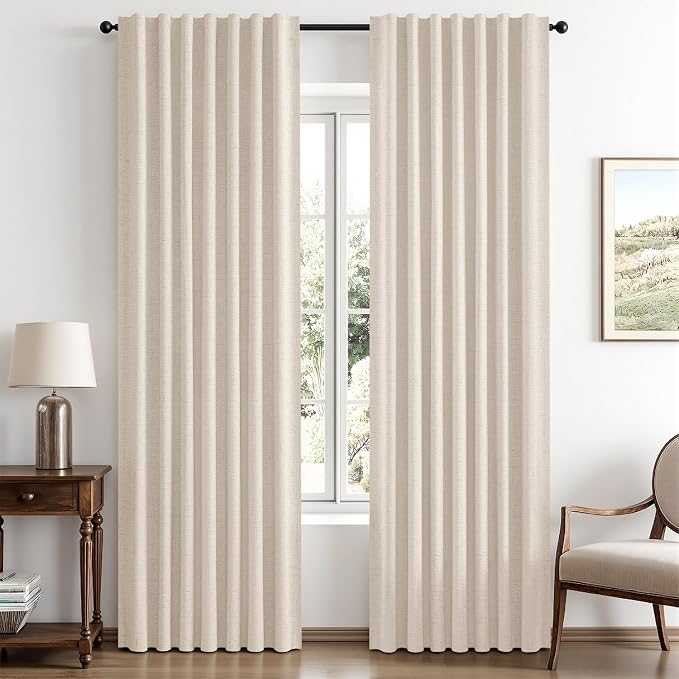 MIULEE 100% Blackout Linen Curtains 42 x 72 Inch Cream Beige 2 Panels | Thermal by MIULEE