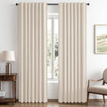 MIULEE 100% Blackout Linen Curtains 42 x 63 Inch Cream Beige 2 Panels | Thermal by MIULEE