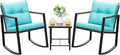 Devoko 3 Piece Rocking Bistro Set Wicker Patio Outdoor Furniture Porch Chairs by DEVOKO