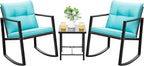 Devoko 3 Piece Rocking Bistro Set Wicker Patio Outdoor Furniture Porch Chairs by DEVOKO