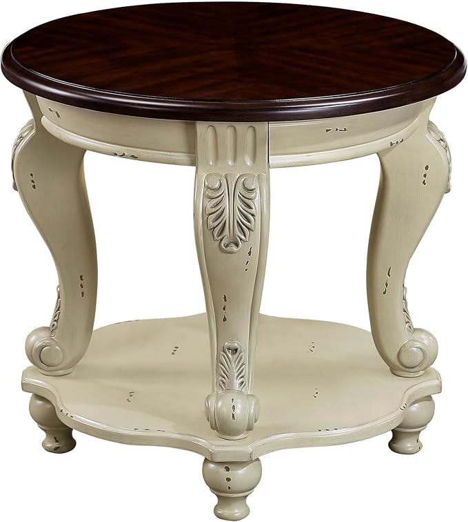 Solid Wood End Table, 2-Tier Round Sofa Side Table - Image 6