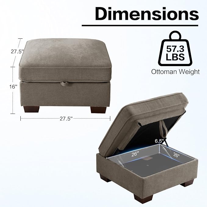TEKAMON 27.5" Storage Ottoman, Square Footrest - Image 2