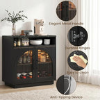 Sideboard Buffet Cabinet with Storage, Wine Bar Cabinet with Arched Glass Doors - Image 7