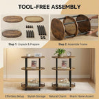 Small Rattan Side Table with Storage, 3 Tier Round/Oval End Table with Rattan - Image 7