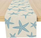 Blue Starfish Table Runner, Nautical Beach Table Runner Decor by Muktoujaumai
