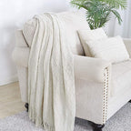 BOURINA Beige Throw Blanket 60x80 Inches Throw Textured Solid Soft Sofa Throw - Image 3