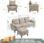 79" Convertible Sectional Sofa Set, Modern Linen Small L Shaped Couch - Image 3