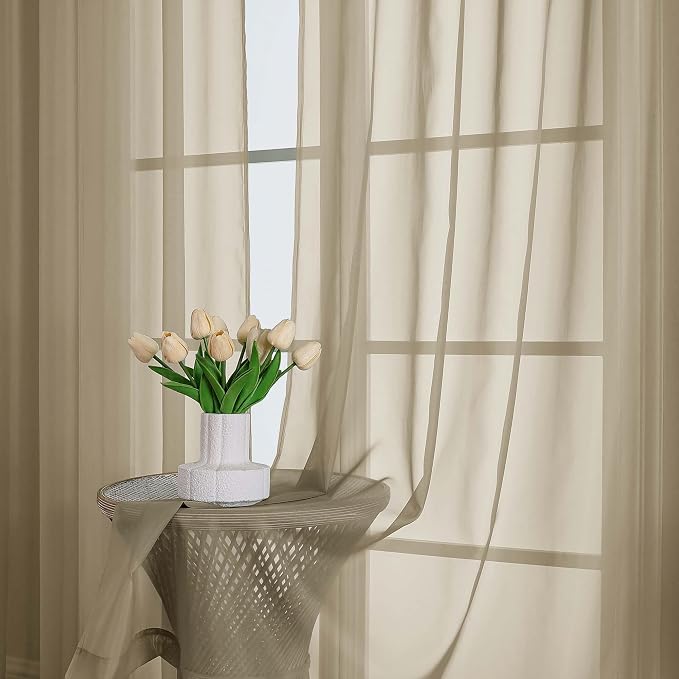 Chyhomenyc Taupe Sheer Curtains 63 Inches Long 2 Panels, Light Filtering Bright - Image 2