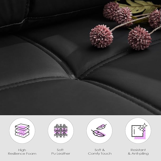 TYBOATLE Black Faux Leather Sofa Sectional Couches - Image 5
