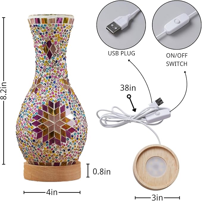Turkish Mosaic Table Lamp, Moroccan Style Colorful Handmade Glass Vase - Image 2