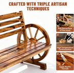 VINGLI Rustic Wooden Wheel Bench Outdoor Bench, Patio Bench Wagon Slatted Seat - Image 5