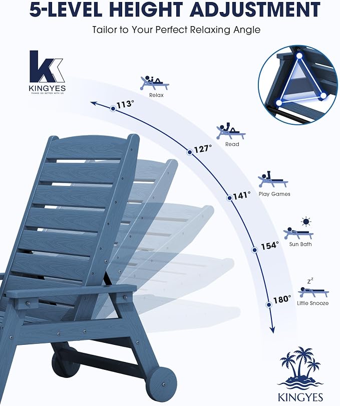 KINGYES HDPE Lounge Chair Outdoor Set of 2, Patio Chaise Lounge Recliner - Image 3
