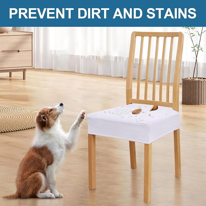 Smiry Waterproof Seat Covers for Dining Room Chairs Set of 6, Stretch Jacquard - Image 6