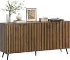 Smuxee 63" Fluted Sideboard Cabinet, Freestanding Walnut Buffet Cabinet - Image 8