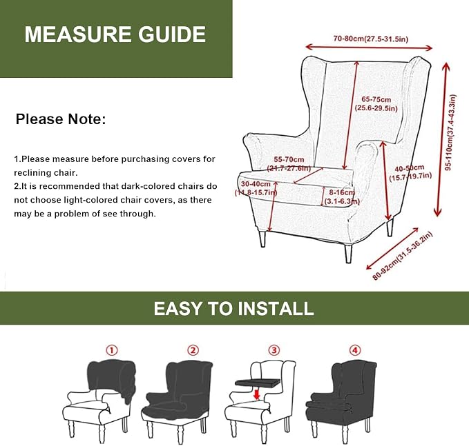 HAOYONG Wingback Chair Slipcovers Elastic Jacquard Wing Chair Covers 2 Pieces - Image 3