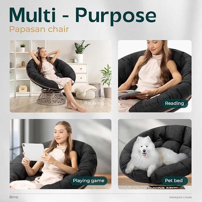 Bme 40" Ergonomic Wicker Papasan Chair - Image 7