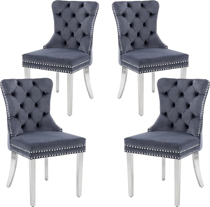 KCC Velvet Dining Chairs Set of 4, Upholstered High-end Tufted Dining Room Chair by KCC