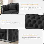 84.6" Luxury Chesterfield Sofa Velvet Tufted Sofa Black and Silver Couch - Image 4