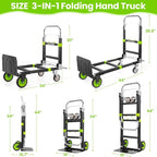 3-in-1 Folding Hand Trucks, 600Lbs Convertible Hand Truck Dolly, Heavy Duty - Image 2
