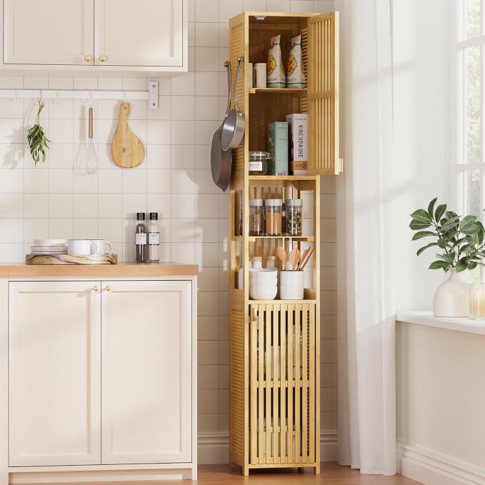 Amazer 70'' Tall Bathroom Storage Cabinet Bamboo, Narrow Storage Cabinet - Image 8