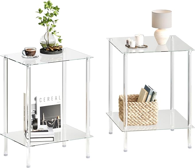Tempered Glass Side Tables Set of 2 Acrylic End Table by IRCPEN