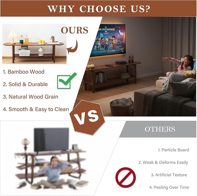 Tiita TV Stand with Storage for TVs up to 65'', Bamboo TV Console Entertainment - Image 4
