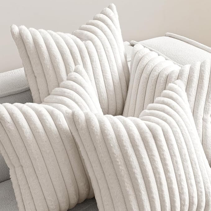 MIULEE Faux Fur Plush Decorative Throw Pillow Covers 20x20, Pure White | Set of - Image 5