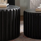 46.46'' White Round Coffee Table Set of 2, Modern Circle Fluted Drum Nesting - Image 7