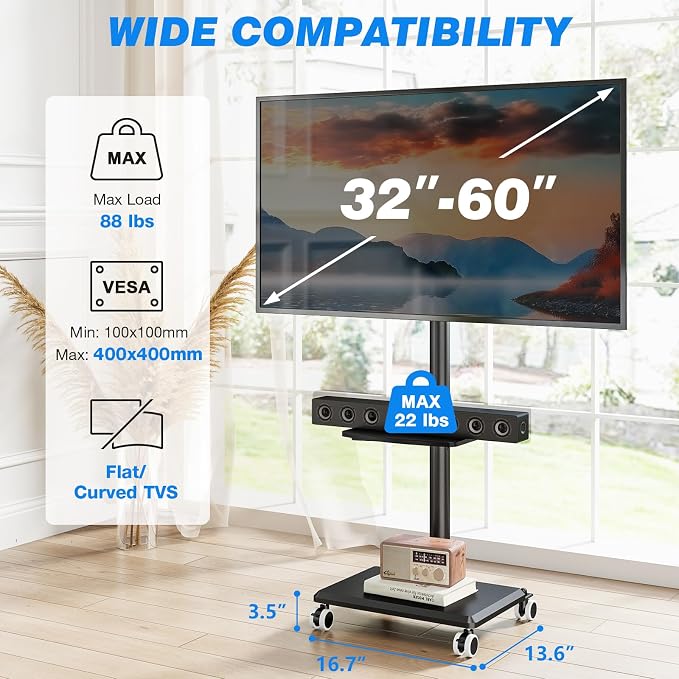 Rfiver Rolling TV Stand with Shelf - Image 2