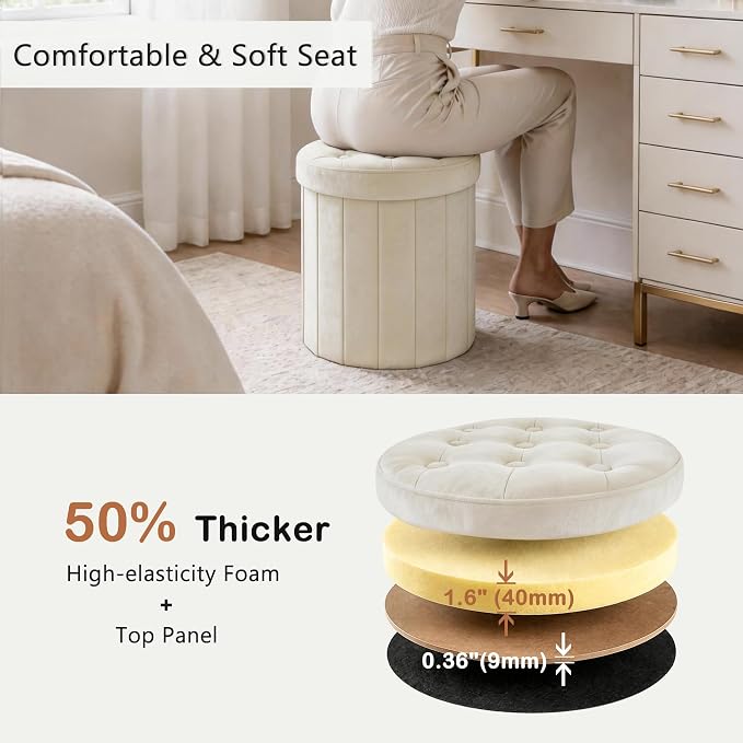 CAROLMADE Round Storage Ottoman, Velvet Folding Footrest Stool - Image 4