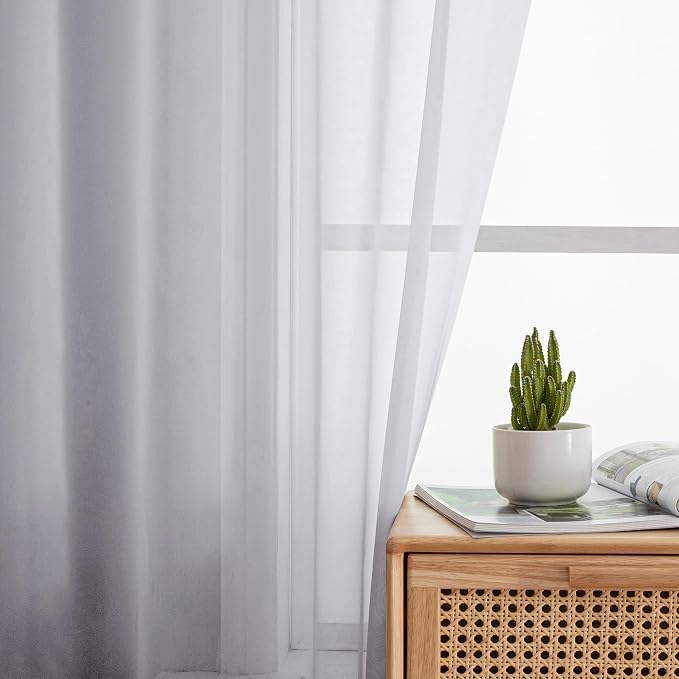 Simplebrand Light Grey Sheer Curtains 90 Inches Long 2 Panels, Light Filtering - Image 2