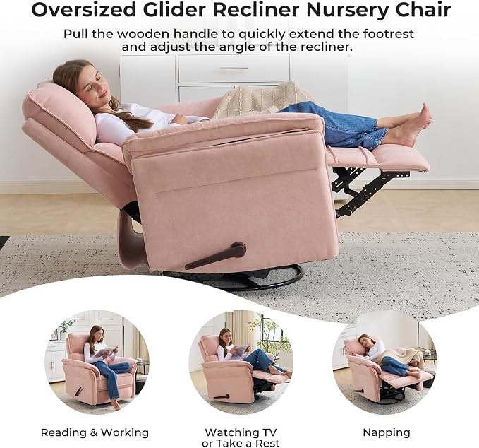 Rocking Chair Nursery with Adjustable Headrest, Manual Swivel Rocker Recliner - Image 5
