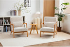 Mid-Century Modern Accent Chair Beige Rubberwood Frame Living Room Bedroom - Image 3