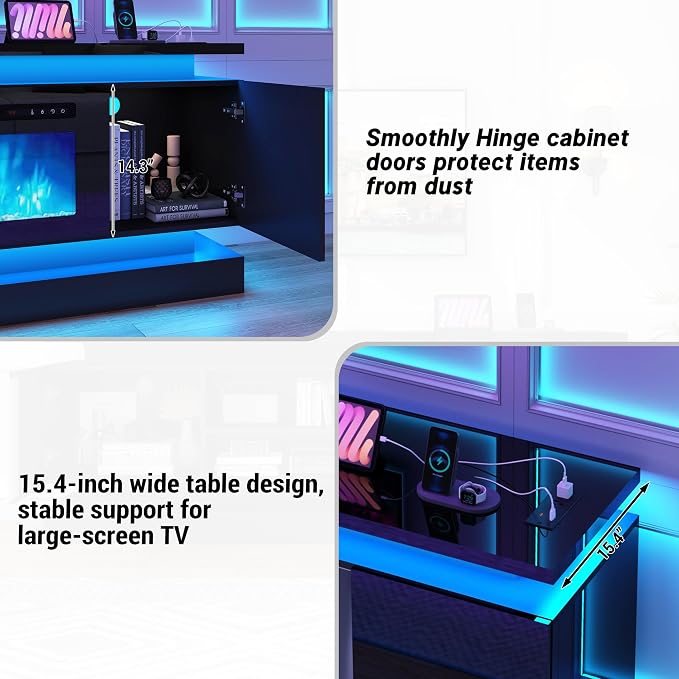 chartustriable 81IN LED TV Stands w/50 inch Fireplace Power Outlet - Image 8