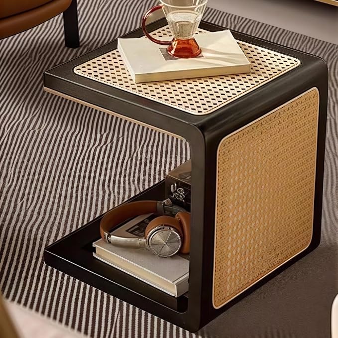 Japanese Style Wood Rattan Stool, Small Space Shoe Bench, Night Stand by Unknown