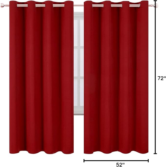 Red Thermal Blackout Curtains/52 x 72 Inch/Set of 2 Panels Room Darkening - Image 10