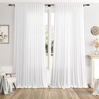 White Large Window Curtains Light Filtering Semi Sheer Privacy Linen Textured by Nanspring