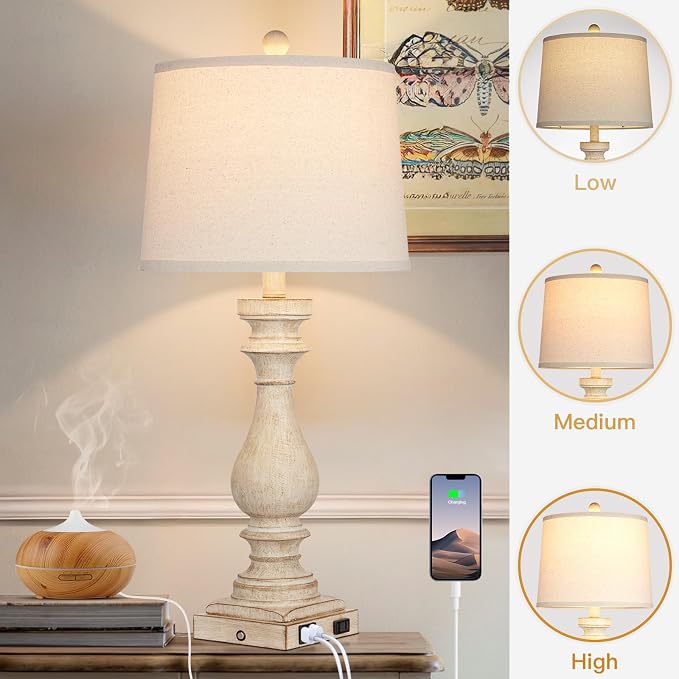 Cinkeda 29" Tall Table Lamp for Living Room Set of 2, Farmhouse Nightstand - Image 2