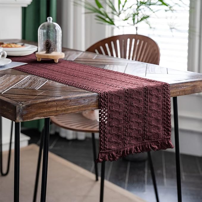 Macrame Table Runner Burgundy Boho Table Runners - Image 3