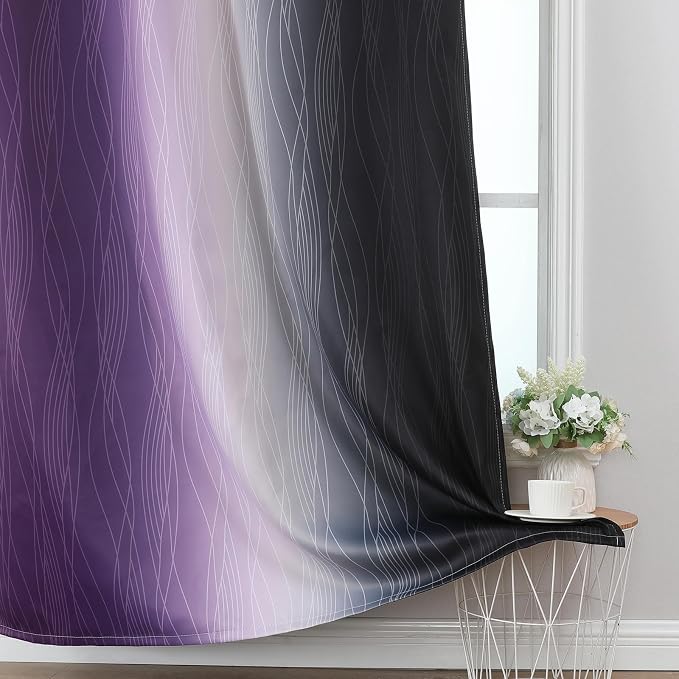 Black and Purple Ombre Blackout Curtains 108 Inch Length | Room Darkening - Image 6