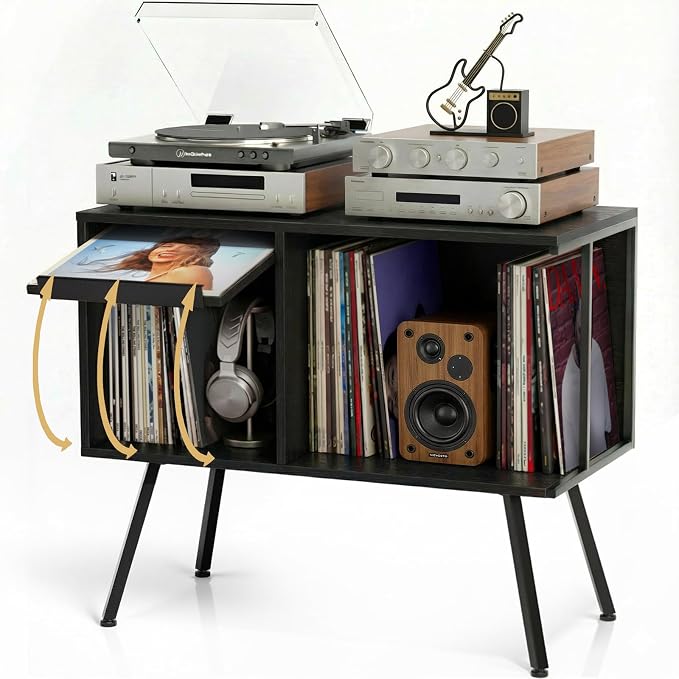 Faesun Flip Top Record Player Stand, Large Turntable Stand Holds up to 150+ by Faesun